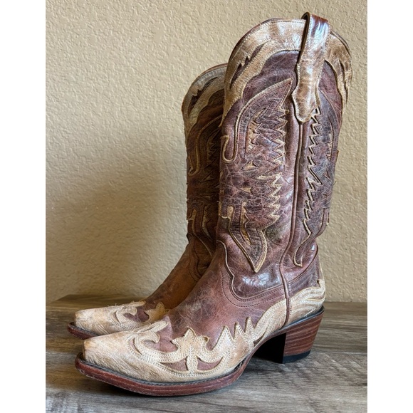 Corral Crackle Distressed Antique Saddle Western Womens Cowboy Boots - Picture 2 of 15